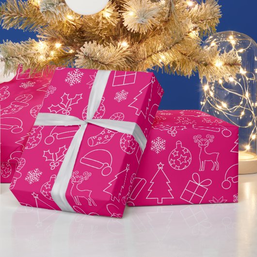 Pink Winter Kerstpatroon Cadeaupapier (Feestdagen)
