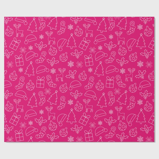 Pink Winter Kerstpatroon Cadeaupapier (Vlak)