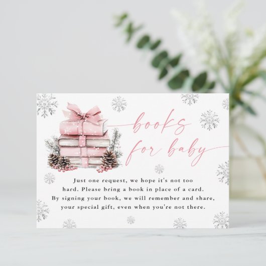 Pink Winter New Chapter Begins Books For Baby Card Informatiekaartje (Staand voorkant)