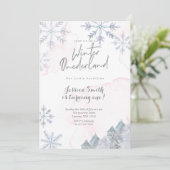 Pink Winter Onederland 1e verjaardag uitnodiging (Staand voorkant)