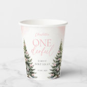 Pink Winter Onederland 1st Birthday Papieren Bekers (Voorkant)