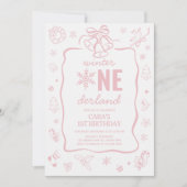Pink Winter Onederland Birthday Party  Kaart (Voorkant)