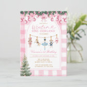 Pink Winter Onederland Girl Nutcracker Birthday  Kaart (Staand voorkant)