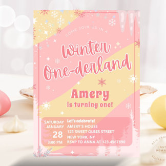 Pink Winter Onederland Silver Glitter 1st Birthday Kaart