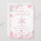 Pink Winter Onederland Snowflake 1e verjaardag Kaart (Voorkant)