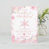 Pink Winter Onederland Snowflake 1e verjaardag Kaart (Staand voorkant)