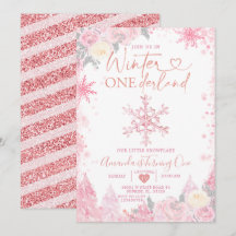 Pink Winter Onederland Snowflake 1e verjaardag