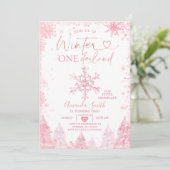 Pink Winter Onederland Snowflake 1e verjaardag Kaart (Staand voorkant)
