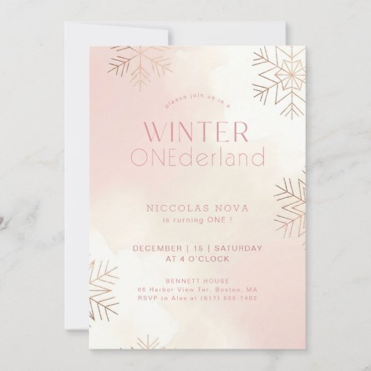 Pink Winter Onederland Snowflake 1st Birthday Kaart (Voorkant)