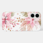 Pink Winter Poinsettia Floral iPhone Case | (Achterkant (horizontaal))