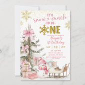 Pink Winter Snow Much Fun First Photo Birthday Kaart (Voorkant)