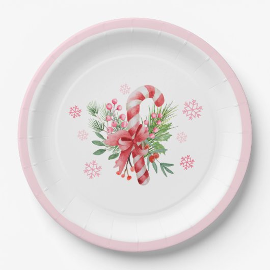 Pink Winter Snowflake Festive Candy Girl Papieren Bordje (Voorkant)