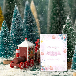 Pink Winter Snowflake Floral Baby Shower  Bedankkaart