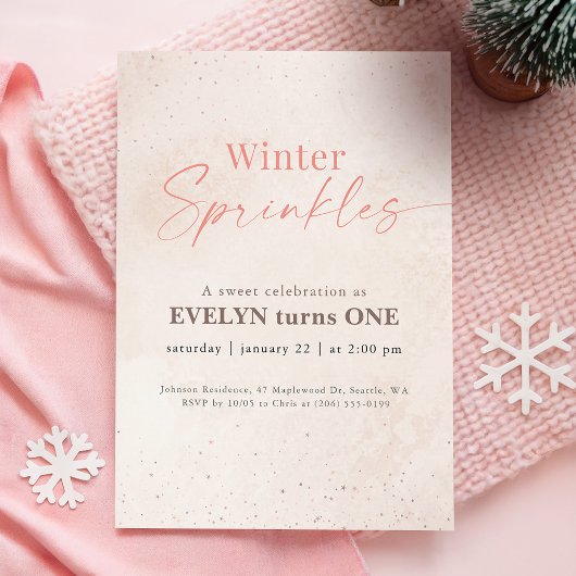 Pink Winter Sprinkles Glitter Girl 1st Birthday Kaart