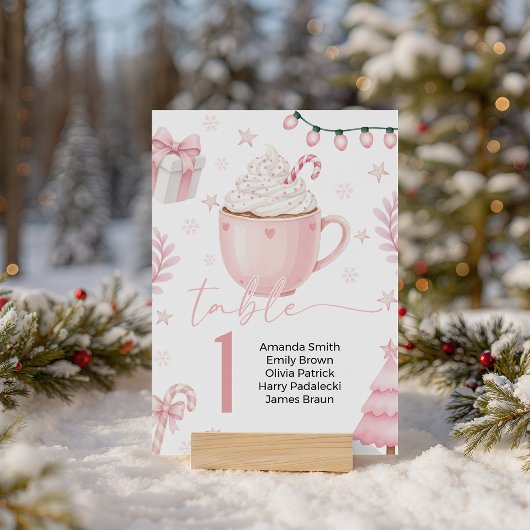 Pink Winter Table Number Card Reclamebord Met Voetstuk