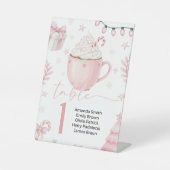 Pink Winter Table Number Card Reclamebord Met Voetstuk (Voorkant)