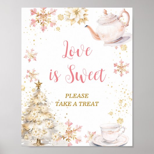 Pink Winter Tea Party Baby Shower Love is Sweet Poster (Voorkant)