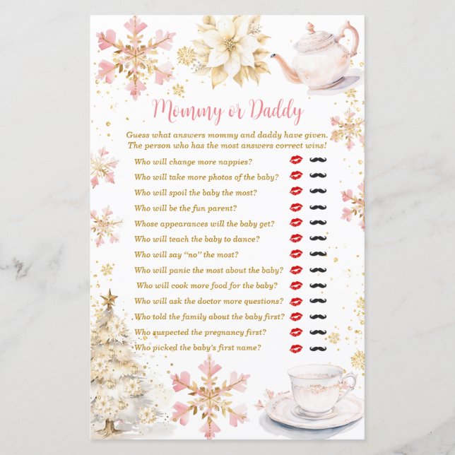 Pink Winter Tea Party Baby Shower Mommy or Daddy (Voorkant)