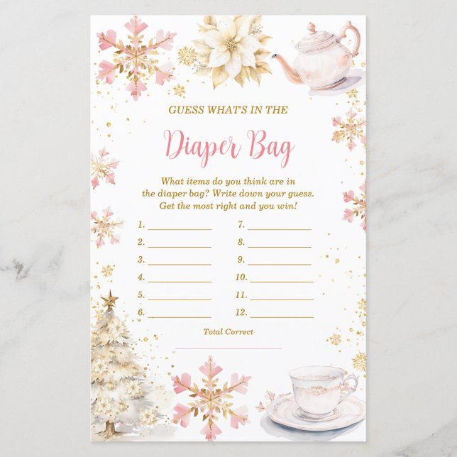 Pink Winter Tea Party What's in Diaper Bag Game (Voorkant)