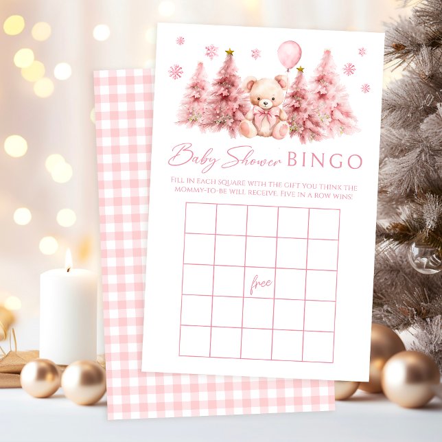 Pink Winter Teddy Bear Baby Girl Shower Game Bingo (Creator heeft geüpload)