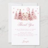 Pink Winter Teddy Bear Bow Baby Girl Shower Bedankkaart (Voorkant)