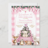 Pink Winter Truck Onederland 1st Birthday Animals Kaart (Voorkant)