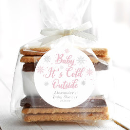 Pink Winter Wonderland Baby shower Favoriet Ronde Sticker