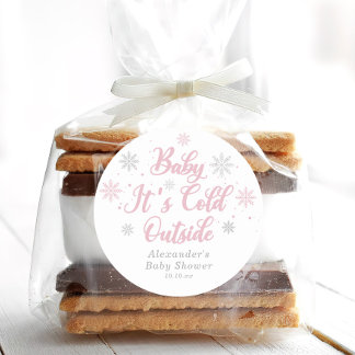 Pink Winter Wonderland Baby shower Favoriet Ronde Sticker