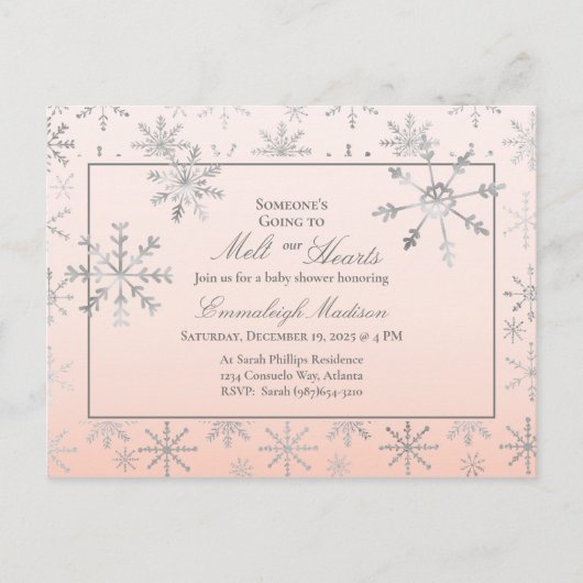 Pink Winter Wonderland Snowflake Baby shower Briefkaart (Voorkant)