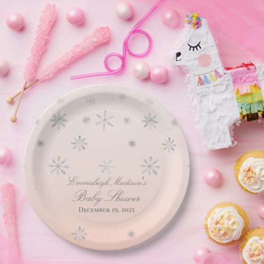 Pink Winter Wonderland Snowflake Baby shower Papieren Bordje (Feest)