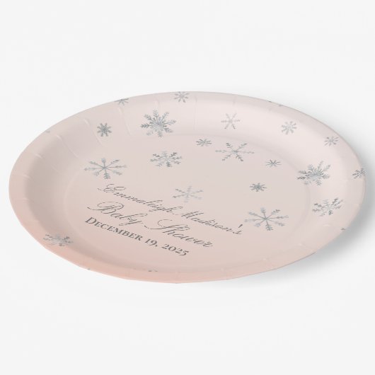 Pink Winter Wonderland Snowflake Baby shower Papieren Bordje (Gekanteld)