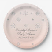 Pink Winter Wonderland Snowflake Baby shower Papieren Bordje (Voorkant)
