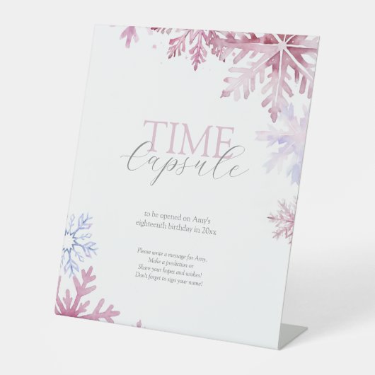 Pink Winter Wonderland Time Capsule Sign Reclamebord Met Voetstuk (Voorkant)