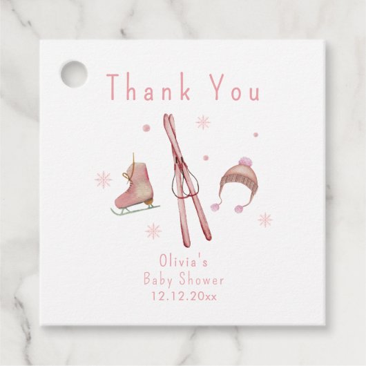 Pink Winter Woodland Après Bébé Ski Baby Shower  Bedankjes Labels (Voorkant)