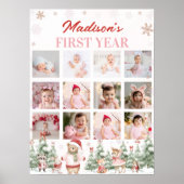 Pink Winter Woodland First Year Photo Milestone Poster (Voorkant)