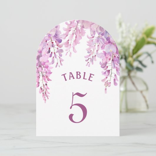 Pink Wisteria Arch Table Number Kaart (Staand voorkant)