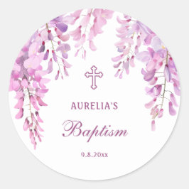 Pink Wisteria Baptism Ronde Sticker