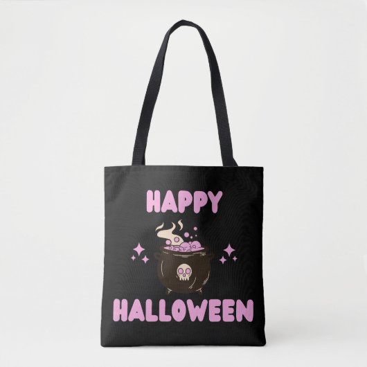 Pink Witch Cauldron Happy Hallowen Tote Bag (Voorkant)
