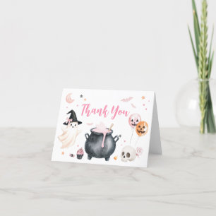 Pink Witch Ghost Little Boo Baby shower Bedankkaart