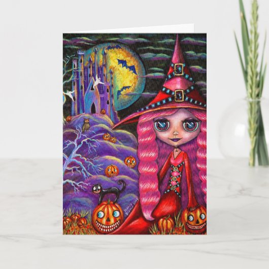 Pink Witch Halloween Kaart (Voorkant)