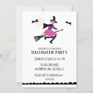Pink Witch Halloween Party Kaart