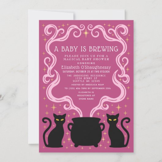 Pink Witchy Baby is Brewing Girl Baby Shower  Kaart (Voorkant)