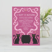 Pink Witchy Baby is Brewing Girl Baby Shower  Kaart (Staand voorkant)