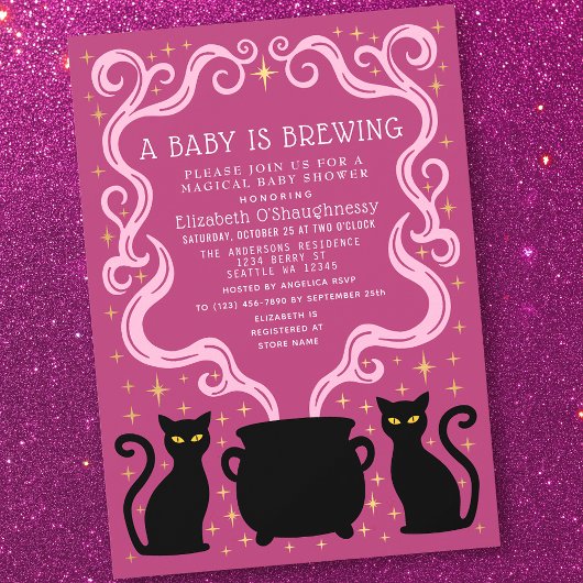 Pink Witchy Baby is Brewing Girl Baby Shower  Kaart