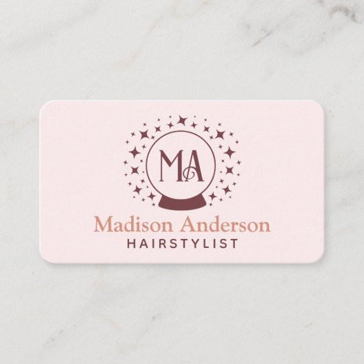 Pink Witchy Monogram Haarstylist Visitekaartje (Voorkant)