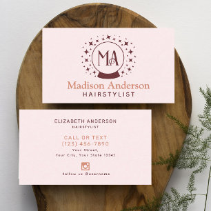 Pink Witchy Monogram Haarstylist Visitekaartje
