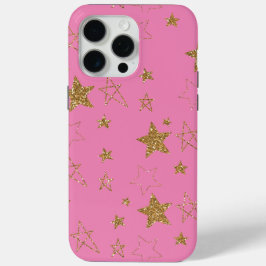 Pink with Gold Stars iPhone 15 Pro Max Hoesje