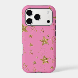 Pink with Gold Stars iPhone 15 Pro Max Hoesje