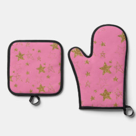 Pink with Gold Stars Ovenwant & Pannenlap Set