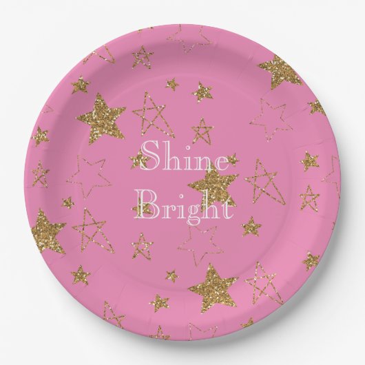 Pink with Gold Stars Papieren Bordje (Voorkant)
